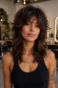 10. Layered Wolf Cut at Medium Length
