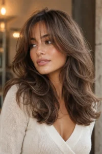 19. Wispy Curtain Bangs with Voluminous Layers