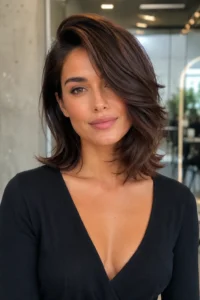 25. Layered Collarbone Hair with Deep Side Part
