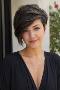 1. Side-Swept Pixie with Long Front Pieces Short Layered Haircuts for Round Faces