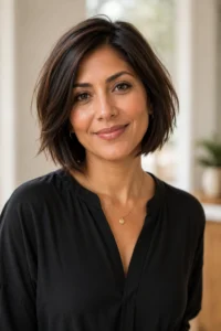 30. Chin Length Angled Cut with Wispy Layers