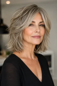 18. Layered Shoulder Length Cut with Curtain Bangs