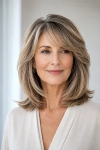 1. Long Layered Bob with Sweeping Bangs medium layered hairstyles for women over 50