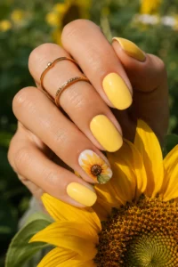 3. Sunflower Accent Nail