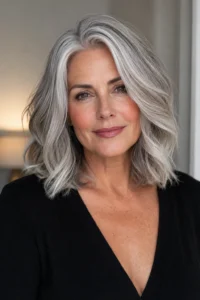 31. Silver Gray Layered Lob with Waves