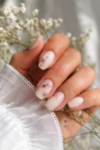 19. Milky Nails with Florals