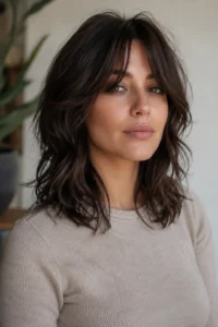 1. Classic Shag with Curtain Bangs wavy medium hair with layers