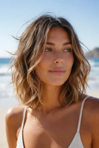 1. Salt Spray Waves vacation hairstyles for lob-length hair