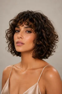 35. Curly Bob with Bangs