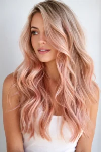 33. Rose Gold Color Melt on Blonde Hair