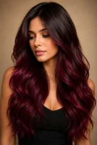 31. Burgundy Lengths With a Dark Brunette Root
