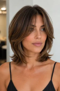 1. Classic Layered Bob with Curtain Bangs