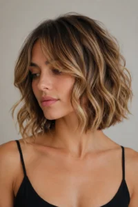 4. Wavy Layered Bob with Curtain Bangs