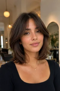 6. Layered Bob with Curtain Bangs