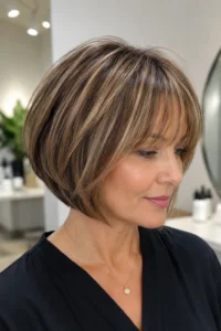 11. Layered Bob with Bangs and Highlights