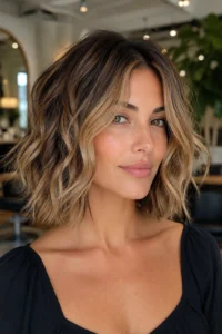 22. Textured Layered Bob with Beach Waves