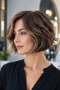 34. Chin Length Layered Bob with Waves