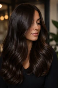 1. Classic Dark Chocolate Brunette With Mirror Shine Expensive Brunette Hair Colors