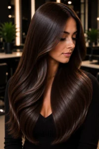 23. Silk Brunette Hair That Looks Freshly Colored