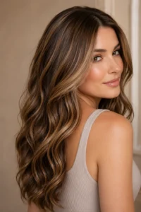 10. Hazelnut Brunette With Soft Amber Highlights
