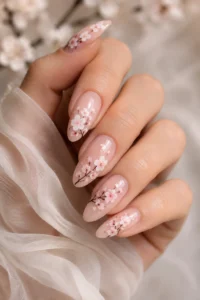 15. White Cherry Blossom Nail Designs