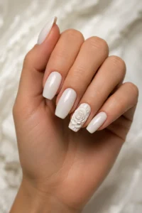 17. White Rose Accent Nails