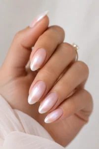 30. White Aura Nails With Soft Glow