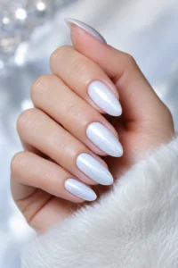 24. Icy White Nails With Glossy Reflection