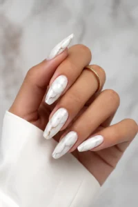 26. White Marble Nail Design