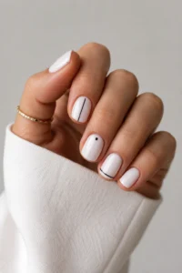 4. Almond White Nails With Minimal Detailing