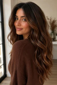 9. Chestnut Brunette Balayage With Warm Reflection