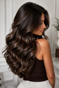 8. Chocolate Balayage on Deep Brown Hair