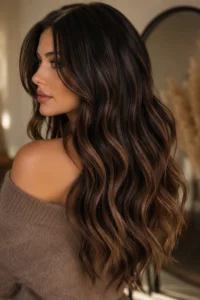 7. Espresso Brunette Balayage With Mocha Ribbons