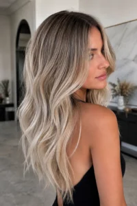 6. Icy Blonde Balayage With Naturally Shadowed Roots