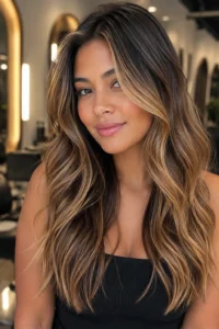 25. Caramel Balayage With Bright Face-Framing Ribbons