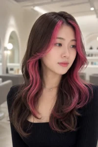24. Hot Pink Money Piece on a Brunette Base