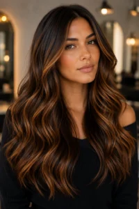 11. Amber Balayage With Golden-Copper Reflection