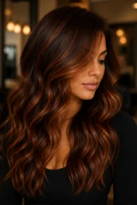 30. Copper Brunette Balayage With Fiery Warmth