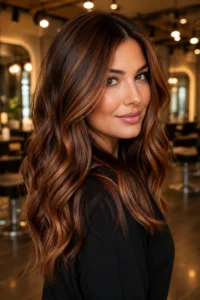 31. Cinnamon Brunette Balayage With Spiced Ribbons
