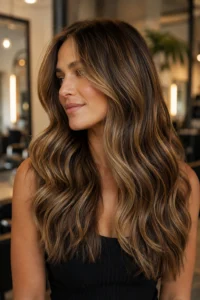 33. Hazelnut Brunette Balayage With Golden Dimension