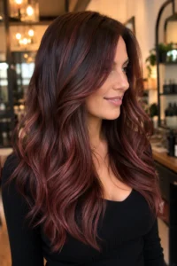 32. Rosewood Balayage With Muted Red-Brown Tones