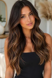19. Brunette Balayage With Blended Caramel Ends