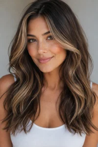 22. Face-Framing Brunette Highlights With a Natural Base