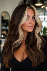 19. Chunky Blonde Money Piece on Brunette Hair