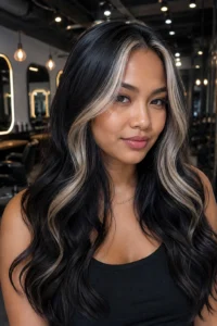 19. Chunky Platinum Money Piece on Black Hair