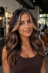 26. Money Piece and Brunette Balayage Combination