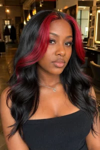 22. Cherry Red Money Piece on Black Hair