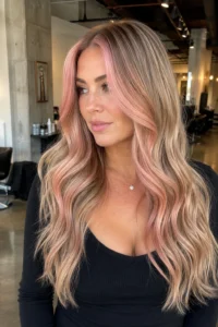 31. Rose Gold Money Piece on a Neutral Blonde Base