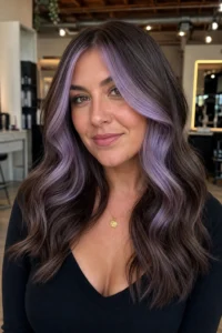 34. Lavender Money Piece on Cool-Toned Brown Hair
