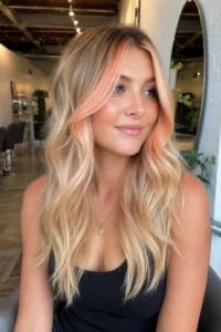 33. Peach Money Piece With Warm Blonde Lengths